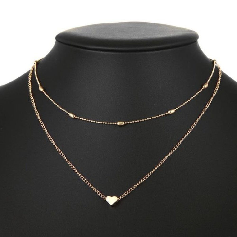 Boho Festival Heart Layered Gold Necklace Chain - Picture 5 of 10